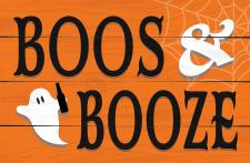  orange Boos & Booze bottle Tiny Sitter