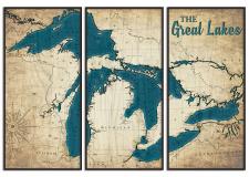 Custom 3 Panel Vintage Map  Framed Wall Sign