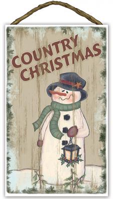 Country Christmas - snowman Slat Board Rope Hanger Sign