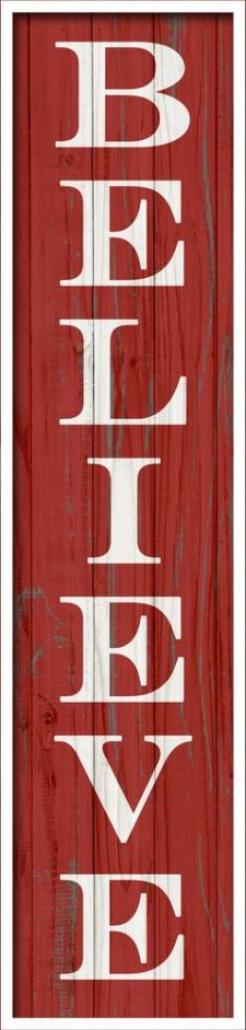 Believe Red Vertical Framed Wall Sign