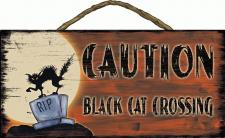 caution black cat crossing Rope Hanger Sign