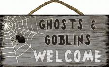 ghosts and goblins welcome Rope Hanger Sign