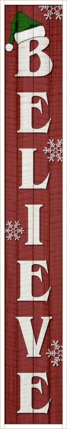 Believe Red Vertical Porch Board